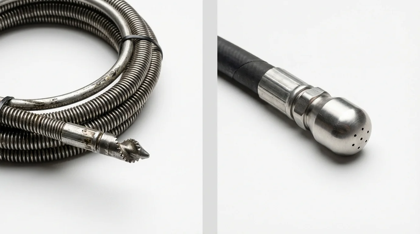 Drain snake cable and hydro jetting nozzle used for drain cleaning in Rusk, TX