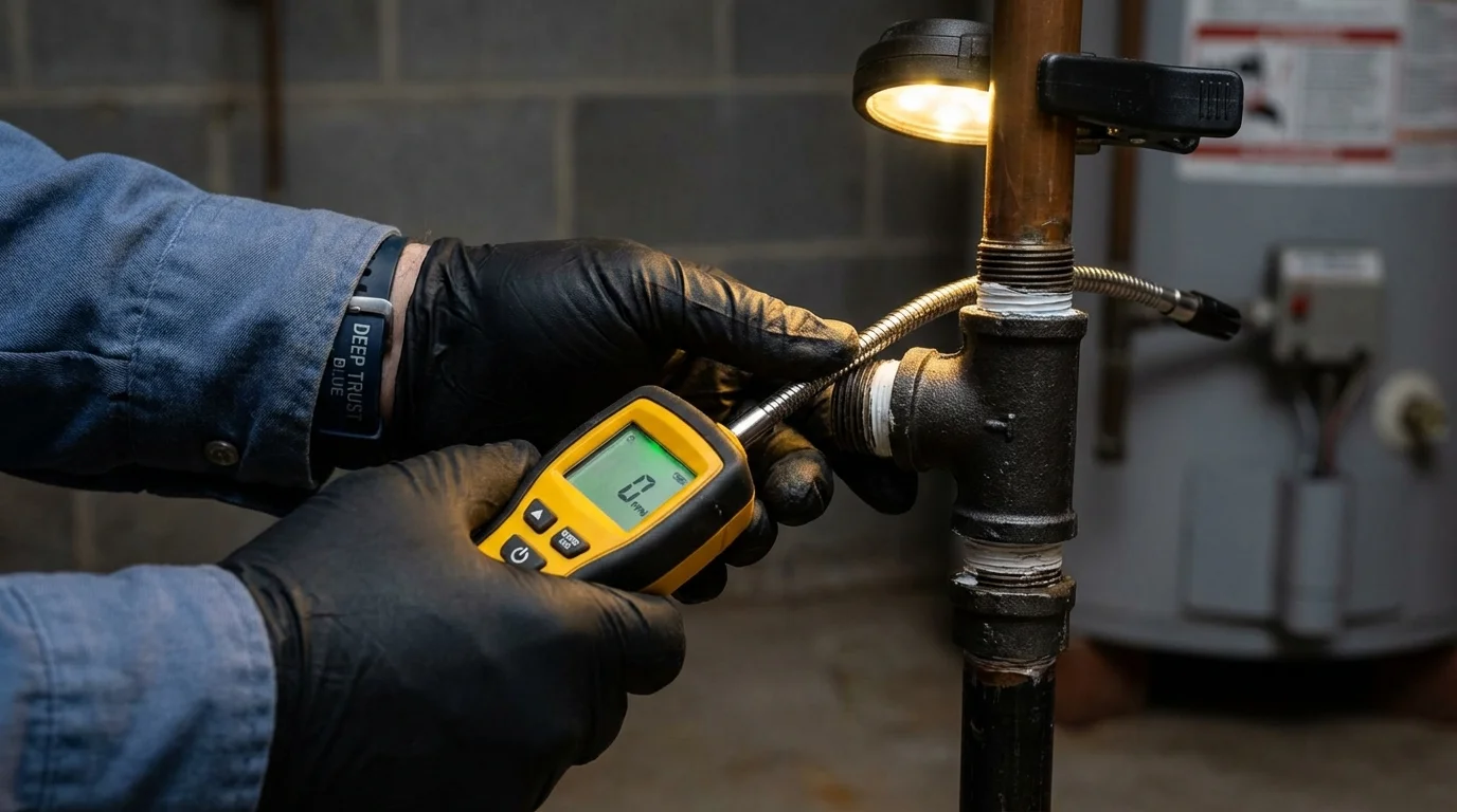 Gas leak detection with electronic sniffer by Johns Plumbing LLC in Rusk