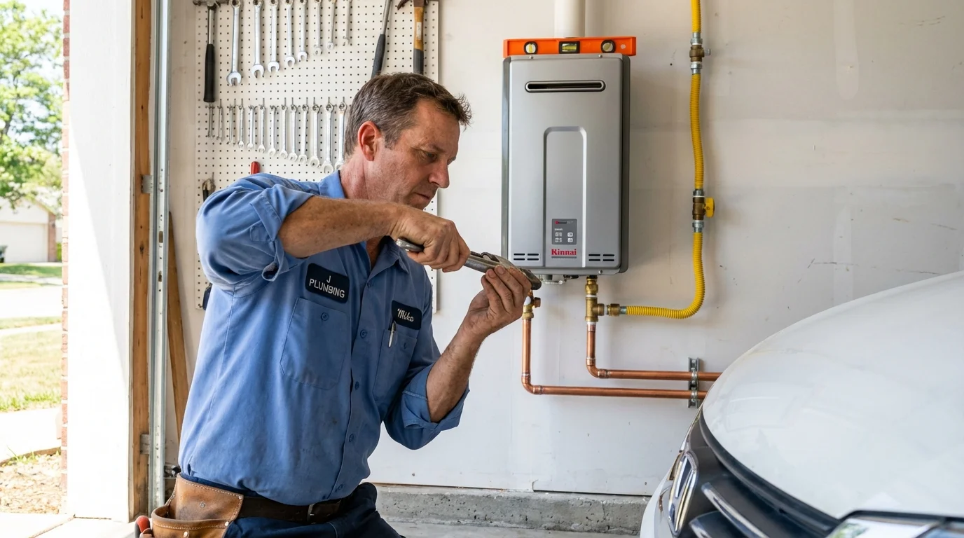 Tankless water heater installation by a Johns Plumbing LLC plumber in Rusk