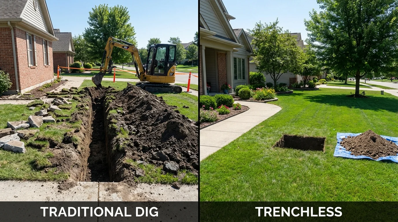 Trenchless sewer repair with minimal yard damage versus traditional excavation in Rusk, TX